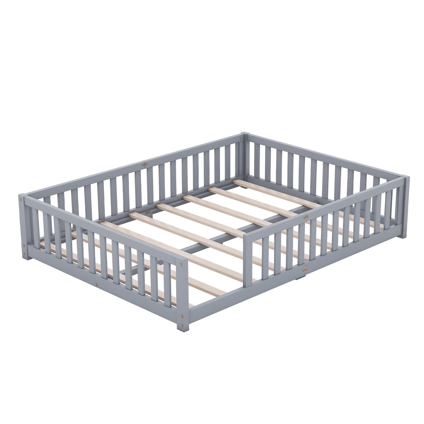 brocle Queen Size Floor Bed Frame for Kids with Door and Safety Guardrails