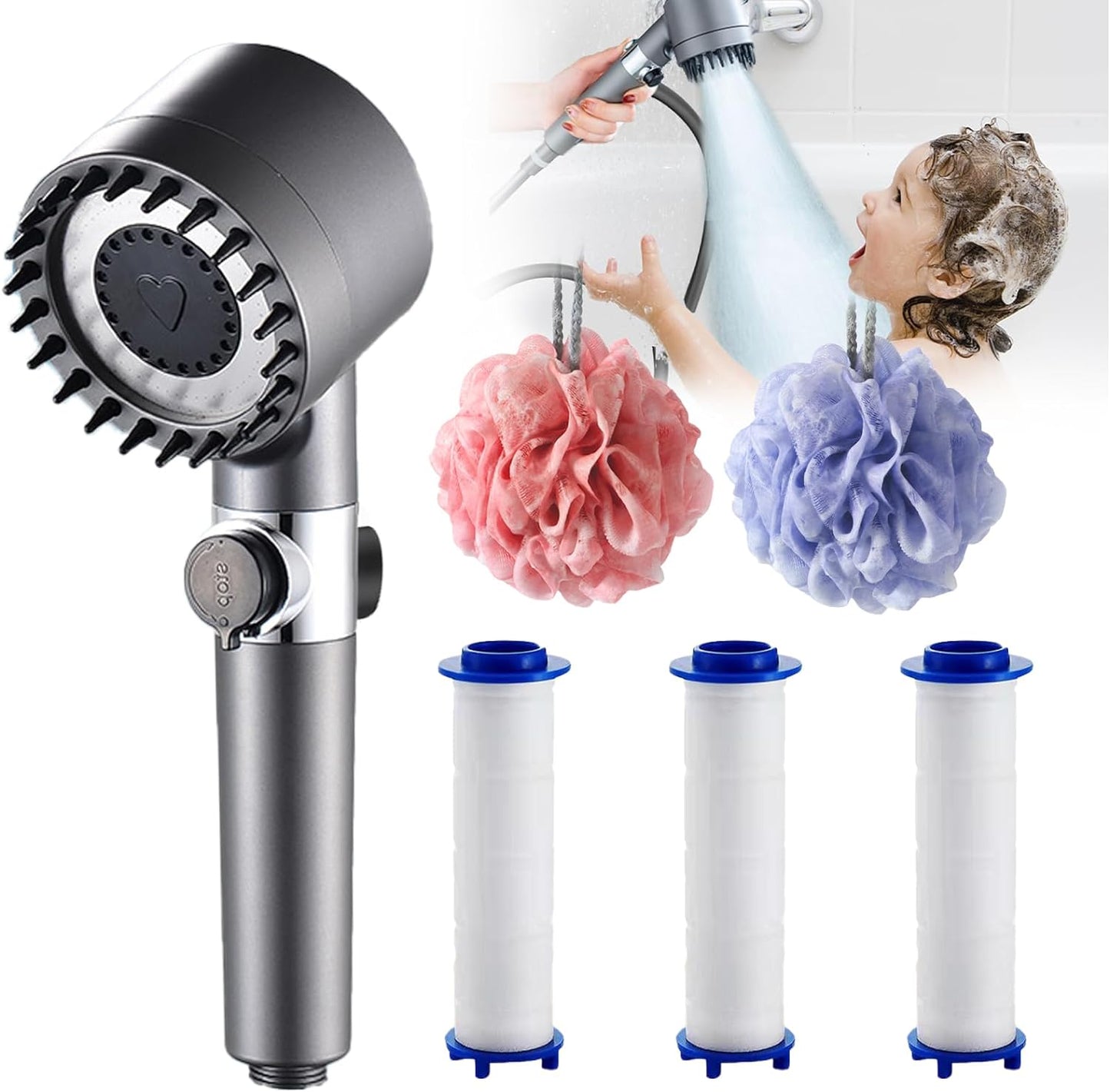 Brocle Multifunctional Massage One Button Adjustment Shower Head,Handheld High Pressure Shower Head,3 Spray Modes Massage and Skin Beauty Detachable Shower Head