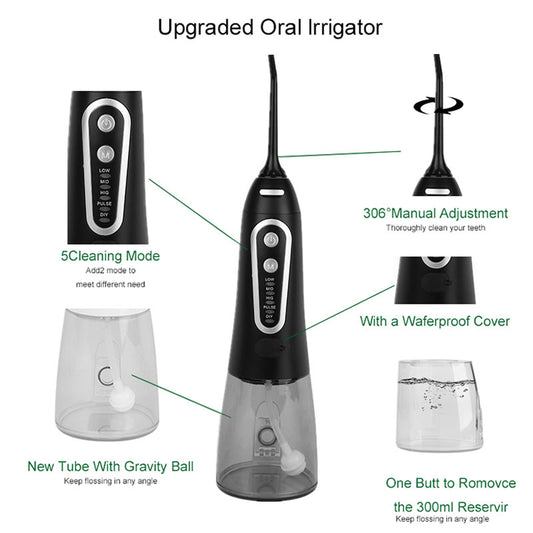 Brocle Waterpik Oral Irrigator Portable Dental Water Flosser with 300ml Water Tank